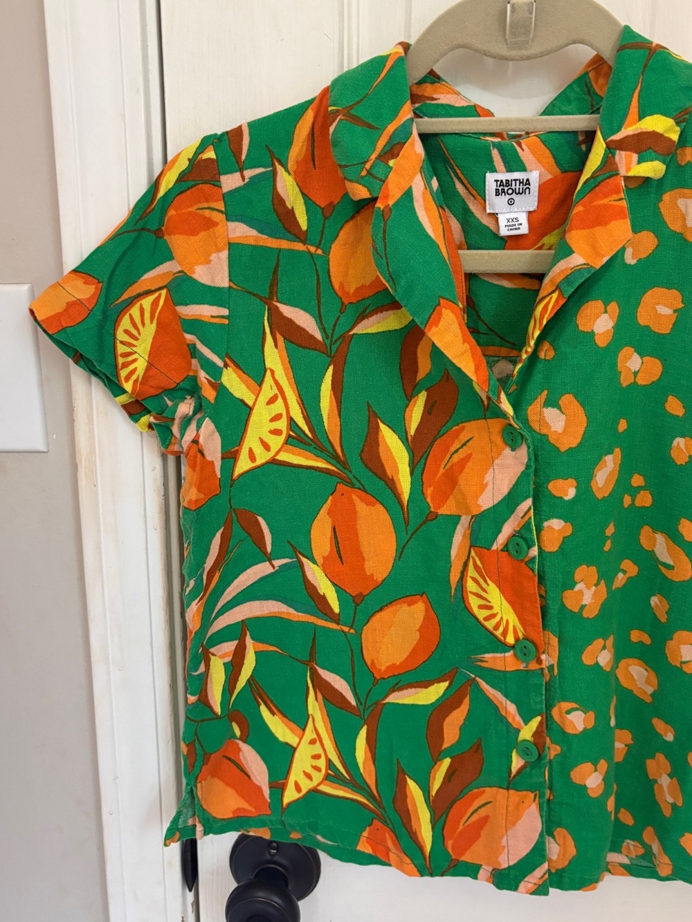 Tabitha Brown for Target Linen Blend Tropical Print Button Down Top - Picture 6 of 7